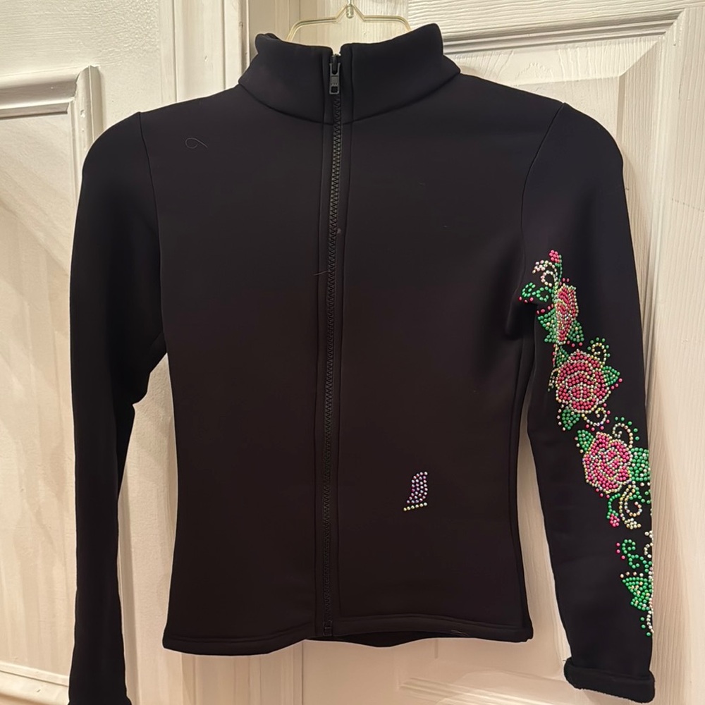 Ice Fire Black Girls Figure Skating Jacket with Floral Design